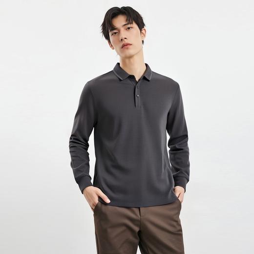 【华夫格含桑蚕丝】罗蒙男士春秋款加厚polo衫男长袖t恤男舒适男polo衫 商品图4