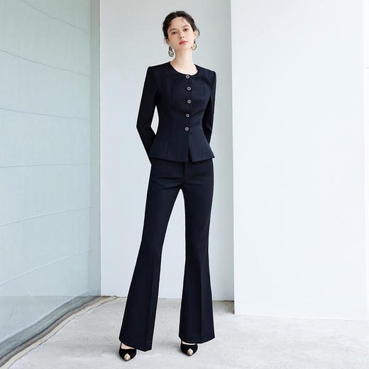 IWY/时尚干练职业西装套装气质通勤黑色圆领外套女工作服裤子CP2195 商品图3