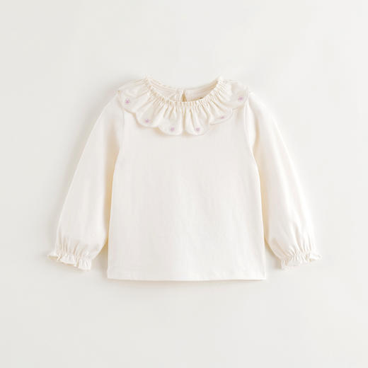 马克珍妮女童可爱花边领纯棉长袖T恤2025年春装新款250229 商品图1