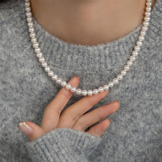 精选天然珍珠经典圆珠项链约6mm  轻奢小众爆款颈链高级感法式锁骨链带证书 商品图1