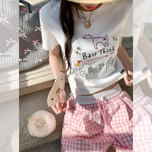 <曾小咸推荐>字母绣花短袖T恤 商品图1