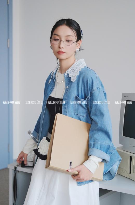 【门店同款】ENJOY春季盐貌似糖拼接蕾丝衬衫 161093578 商品图3