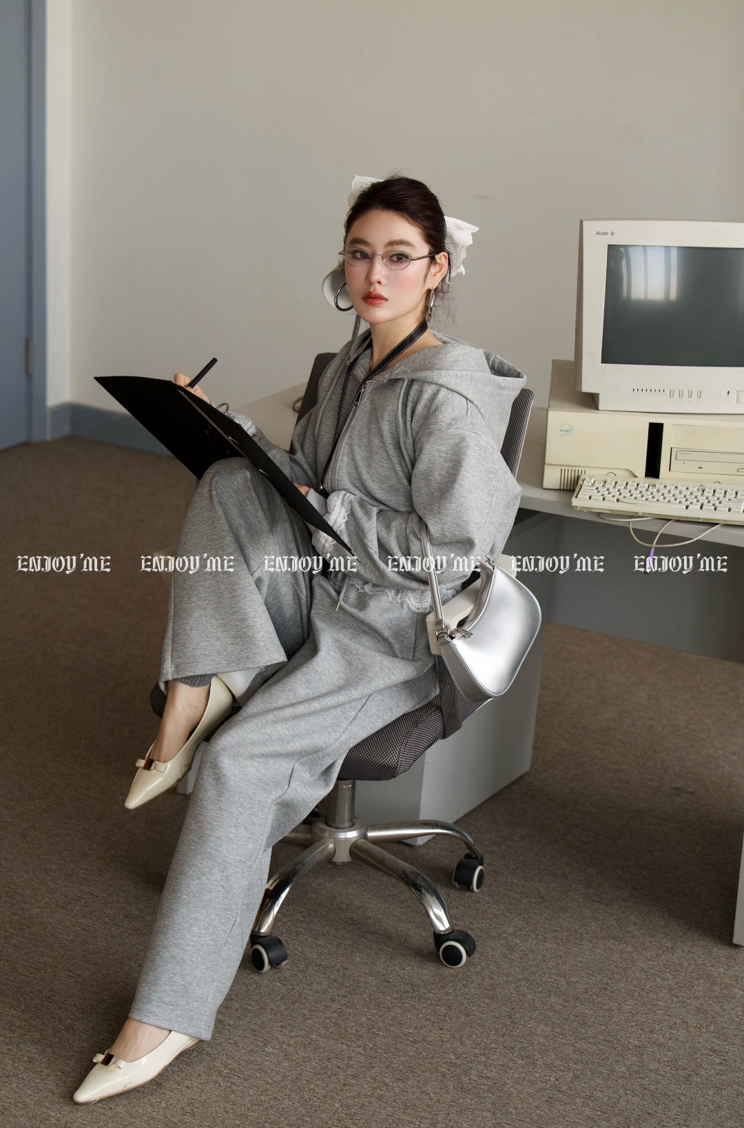 【门店同款】ENJOY春季盐貌似糖蕾丝拼接裤装套装 161093261