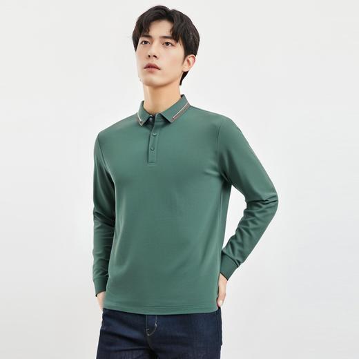 【撞色领】罗蒙春秋男士仿丝光polo衫男长袖t恤男商务男士polo衫长袖 商品图1