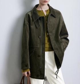 特惠福利  不退不换  美式复古灯芯绒夹克  抽绳收腰中长款外套