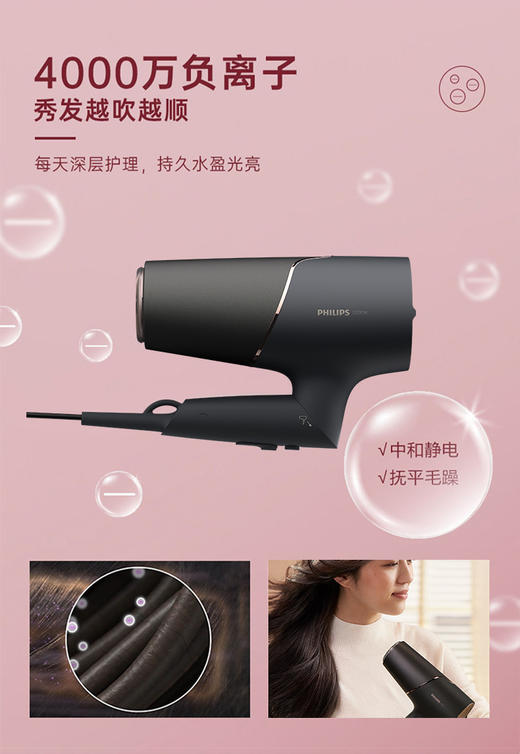 6923410705669 飞利浦PHILIPS 0热损伤电吹风负离子家用大功率护发BHD538/25 商品图2