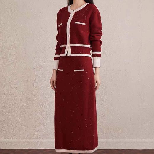 【自】全新升级【铂金会员477/天猫639/差价162】(83948) 洛诗琳法式气质小香风套装秋冬新款针织开衫半身裙两件套83948 商品图3