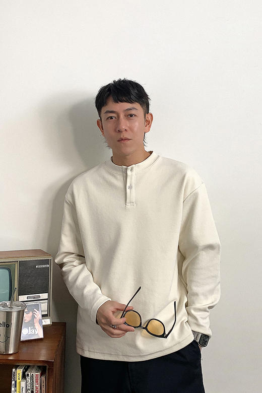 徐太浪简约纯色亨利领卫衣男春季潮牌大码男装内搭休闲打底衫上衣 商品图5
