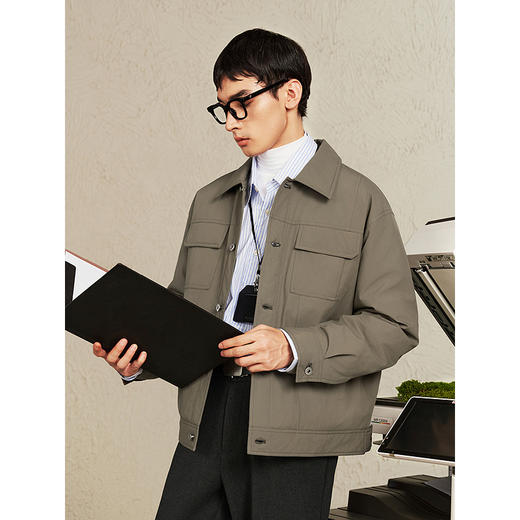 【衬衫式】GXG男装 满版压花工装轻薄羽绒服男通勤外套24冬季热卖 商品图2