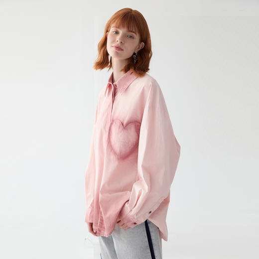 谜底大廓形衬衫长袖女2025春季新品复古风手工喷色衬衣251MC0050 商品图1