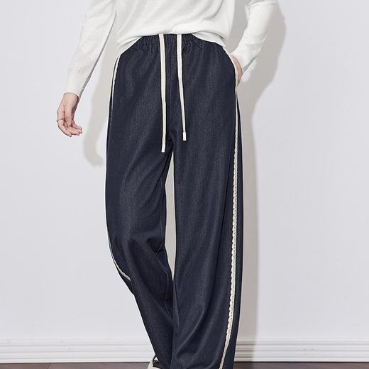 【高货wl】全新升级【铂金会员238/天猫319/差价81】(81733) 洛诗琳春季新款复古超软怀旧撞色棉线蕾丝边阔腿牛仔裤 商品图2