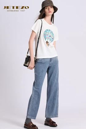 裘堤婼JETEZO休闲蓝色女士牛仔裤BD15762B1