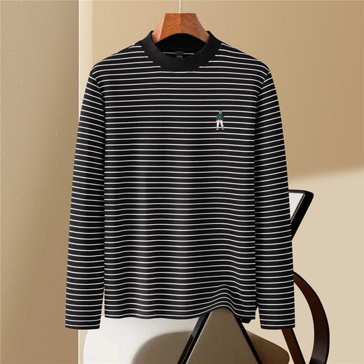 罗蒙【色织空气层海魂衫】7A抗菌半高领长袖t恤男春秋打底衫男T恤 商品图1