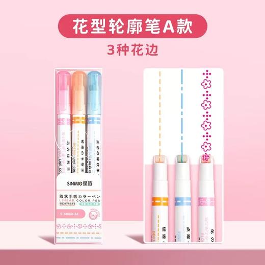 开学季福利！【新款全套花边创意笔】6支装全花纹网红创意曲线笔花形轮廓笔速干手账荧光笔彩色笔划重点波浪标记笔 商品图10