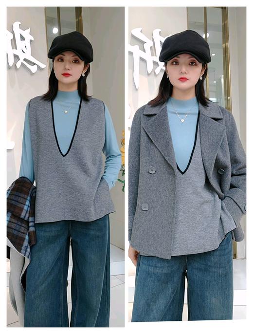 482538两面穿针织A版侧开叉纯羊毛马甲 两面翻穿 商品图3