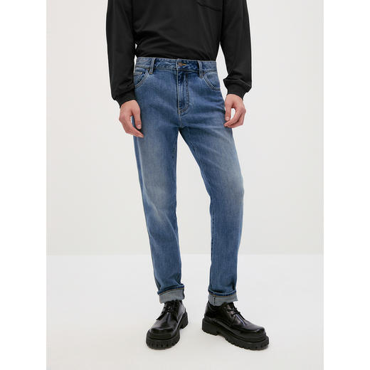 GXG男装 水洗蓝修身弹力牛仔裤男休闲裤子柔软长裤 2024秋季热卖 商品图2