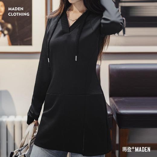 马登空气层幂式包臀卫衣裙V领收腰纯欲修身一步裙春连帽连衣裙女 商品图0