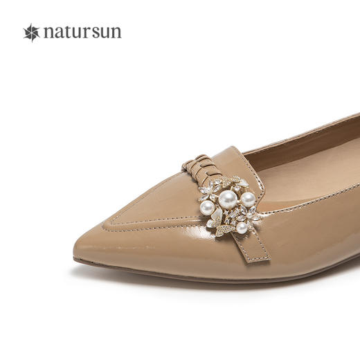 natursun气质单鞋女舒适通勤一脚蹬复古低跟尖头鞋N25178702 商品图3