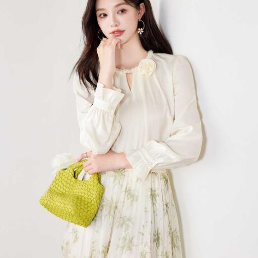 全新升级【铂金会员165/天猫219/差价54】(83708) 洛诗琳法式气质衬衫2025春季新款重工钉珠优雅通勤雪纺上衣 商品图1