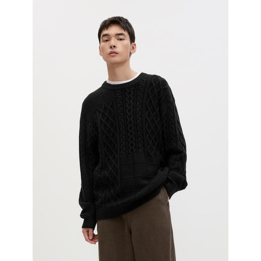 GXG男装 双色绞花设计针织衫宽松毛衣男打底衫毛衫 2024秋季热卖 商品图4