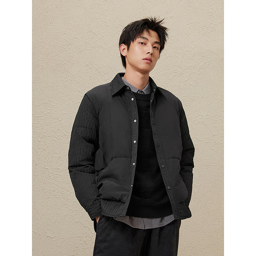 GXG男装  冬季热卖GXG男士纯色肌理百搭翻领短款轻薄羽绒服男外套 商品图3