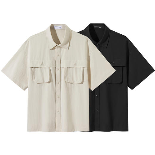 GXG男装 双色口袋设计简约休闲短袖衬衫男24年秋季热卖G24X233033 商品图4