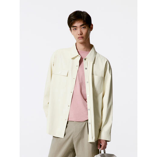 GXG男装 米白简约休闲翻领长袖衬衫男士  秋季热卖衬衫G24X033013 商品图2