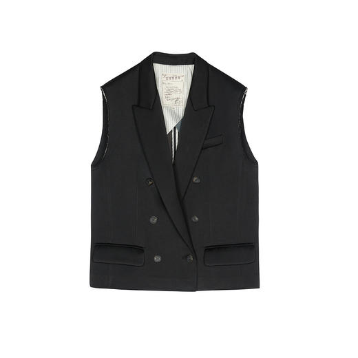 谜底西装马甲女2025春新品通勤风双排扣宽松戗驳领马夹251MM0052 商品图4