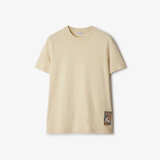 【二】BURBERRY 巴宝莉 男士马术骑士徽标贴花格纹标签棉质圆领短袖T恤 米色 8103508 C1740 商品图0