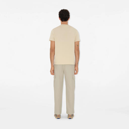 【二】BURBERRY 巴宝莉 男士马术骑士徽标贴花格纹标签棉质圆领短袖T恤 米色 8103508 C1740 商品图3