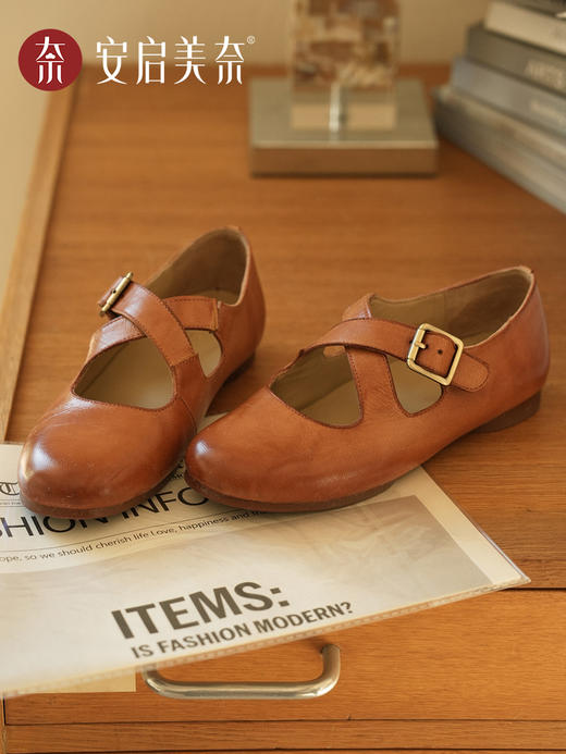 ARCHCONTACT安启美奈气垫云手工复古圆头交叉带玛丽珍皮鞋53019 商品图3