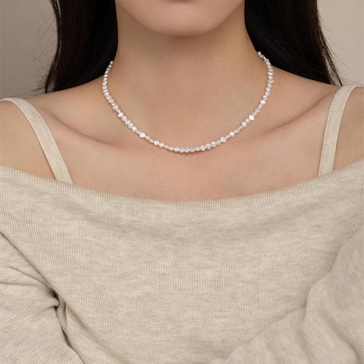 【经典】碎银子天然巴洛克珍珠项链  天然淡水珍珠项链女锁骨链简约百搭颈链925银配件可做手链一物两用带证书 商品图1