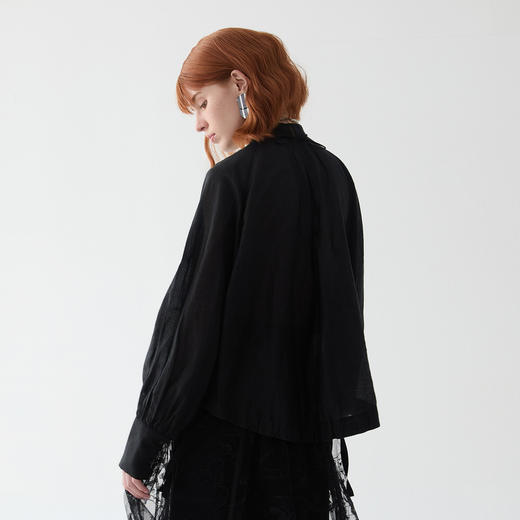 谜底黑色衬衫长袖女2025春款通勤风轻薄飘逸插肩袖衬衣251MC0085 商品图2