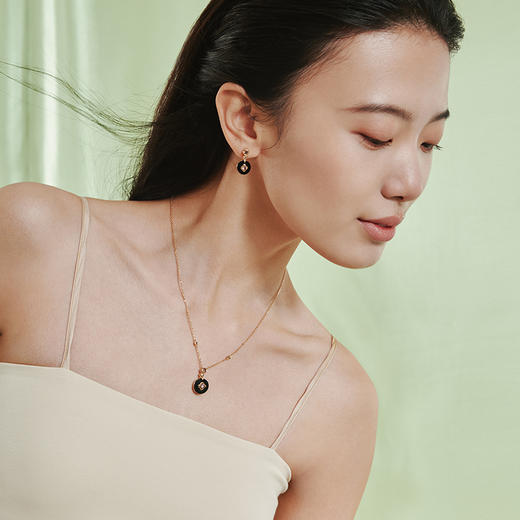 Fanci范琦×宫主圆满平安扣耳钉流光黑925银黑玛瑙新中式小众礼物 商品图3