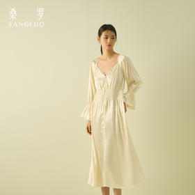 桑罗法式宫廷风复古收腰喇叭袖真丝长裙可外穿2025年春季新品