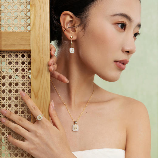 Fanci范琦×宫主福满平安扣耳环凝脂白925银和田白玉新中式小众感 商品图4