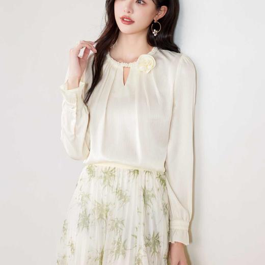 全新升级【铂金会员165/天猫219/差价54】(83708) 洛诗琳法式气质衬衫2025春季新款重工钉珠优雅通勤雪纺上衣 商品图2