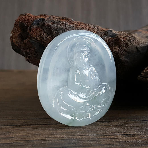 【天然正品】天然冰种飘花观音圆牌翡翠（平安、吉祥）吊坠项链现售价：4880！ 120125NJS07 商品图7