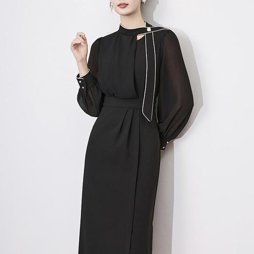 【高货wl】全新升级【铂金会员330/天猫449/差价119】(82157) 洛诗琳春季轻熟高级感女神范收腰别致飘带圆领包臀连衣裙 商品图3