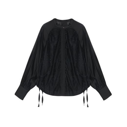 谜底黑色衬衫长袖女2025春款通勤风轻薄飘逸插肩袖衬衣251MC0085 商品图4