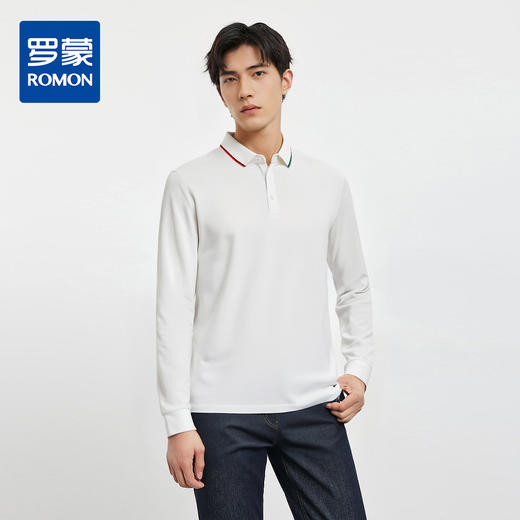 【提花领】罗蒙男士春秋仿丝光polo衫男长袖t恤男商务男士polo衫长袖T恤男 商品图0