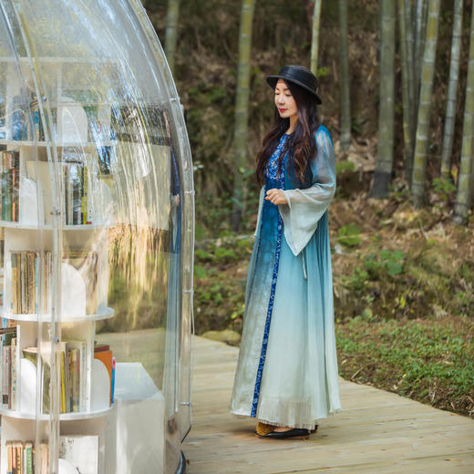 【林栖设计小店】月华真丝罗马面裙连衣裙渐变多色复古绣花修身2025春季新品长裙女1951156 商品图2