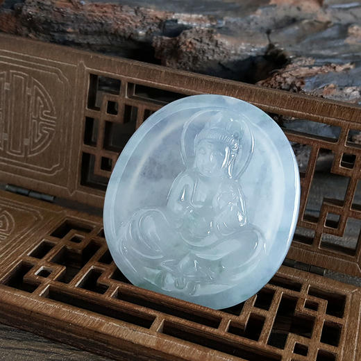 【天然正品】天然冰种飘花观音圆牌翡翠（平安、吉祥）吊坠项链现售价：4880！ 120125NJS07 商品图6