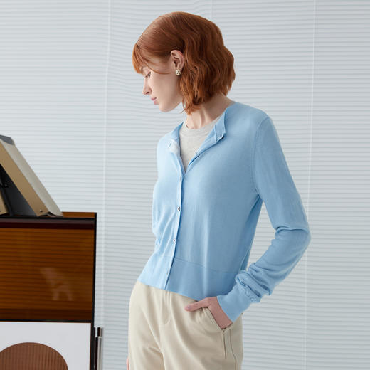 谜底针织开衫长袖女2025春新品文艺风百搭亲肤短款毛衫251MZ0311 商品图1