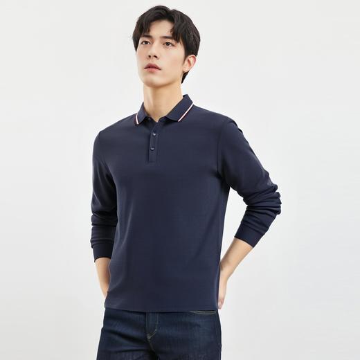 罗蒙男士春秋华夫格含桑蚕丝polo衫男长袖t恤男舒适男士t恤 商品图7