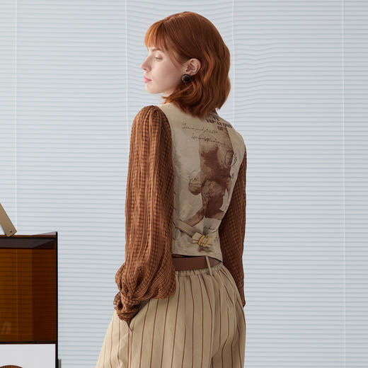 谜底条纹马夹女2025春季新品复古风拼接设计修身短马甲251MM0092 商品图2