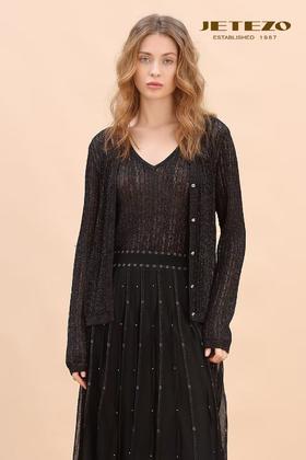 裘堤婼JETEZO银葱密织针织开衫BE10227D1