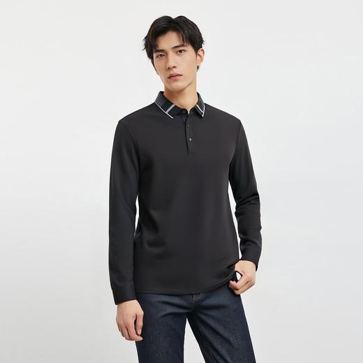 【撞色领】罗蒙春秋男士仿丝光polo衫男长袖t恤男商务男士polo衫长袖 商品图2