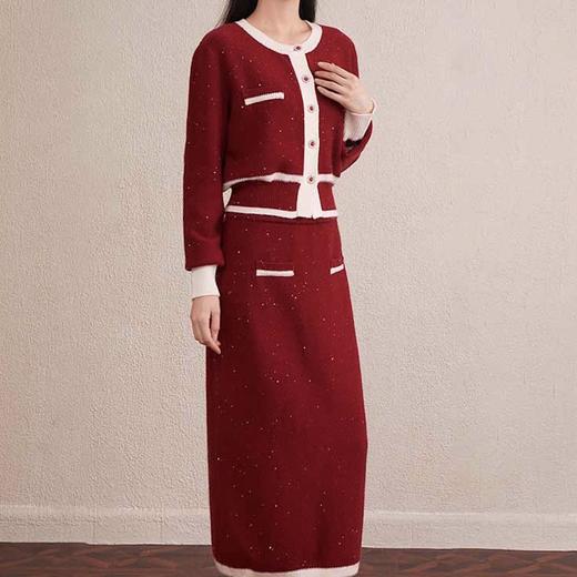 【自】全新升级【铂金会员477/天猫639/差价162】(83948) 洛诗琳法式气质小香风套装秋冬新款针织开衫半身裙两件套83948 商品图4