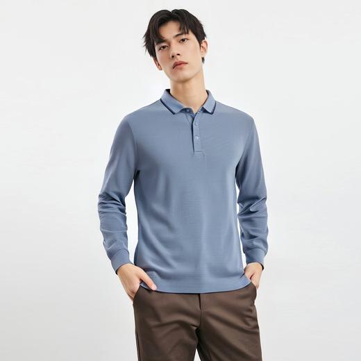 【华夫格含桑蚕丝】罗蒙男士春秋款加厚polo衫男长袖t恤男舒适男polo衫 商品图3